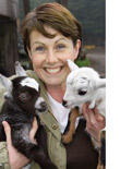 Lousie Bonner greets Phoenix and Sparkle at Hinchliffe's Farm Shop